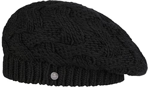 LIERYS Baskenmütze Jesila Damen - Strickmütze mit Schurwolle - Made in Germany - One Size 54-59 cm - Französische Damenbaske - Wollmütze Herbst/Winter - Mütze schwarz One Size