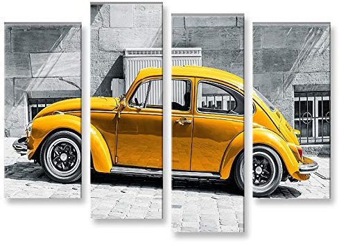 islandburner Bild Bilder auf Leinwand Käfer Kult Auto Beetle 4er XXL Poster Leinwandbild Wandbild Dekoartikel Wohnzimmer Marke