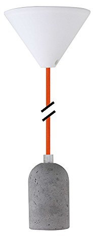 Design Set - Textilkabel mit Betonfassung E27 und weißem Baldachin (orange)