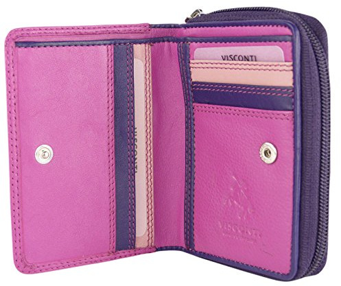VISCONTI Ladies Compact Leather Purse/Wallet Gift Boxed Bright Colours (Shades of Pink)