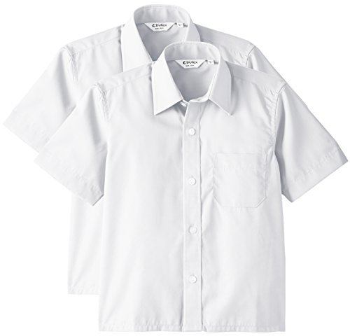 Trutex Boy's 2PK Non Iron Short Sleeve Shirt, White, 17.5 inches