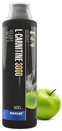 Maxler L-Carnitine 3000 - Grüner Apfel - 500ml - Hochdosiertes L Carnitin Liquid - Vegane Nahrungsergänzuing - 3000mg Wirksotff pro Portion - 20 Portionen - Inklusive Messbecher