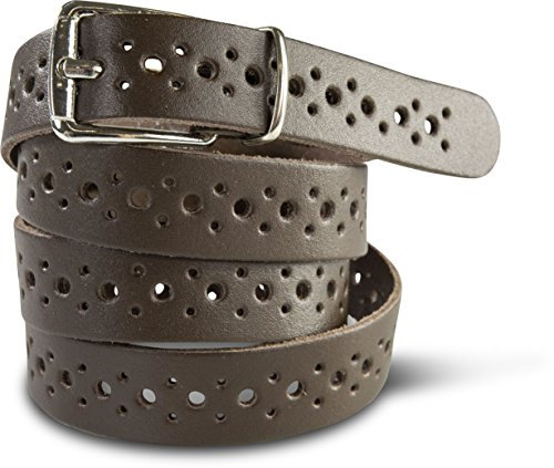SCAMODA Damengürtel aus Echtleder mit Lochmuster, silberner Gürtelschnalle - Made in Germany (Dunkelbraun - 105/BW90 - Br. 3cm)
