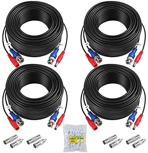 SANNCE 30m Câble de Video DC Power Connecteur BNC Vidéo 4pcs pour CCTV Caméra DVR, Noir