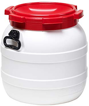 Curtec HDPE Weithalsfass 55l, mit rotem Schraubdeckel, stapelbar, wasserdicht, naturweiß