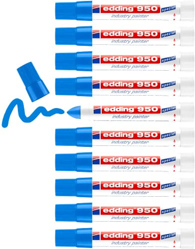edding 950 Industrie Pastenmarker - blau - 10 Stifte - Rundspitze 10 mm - Marker zum Beschriften von Metall, Stein, Holz - raue oder nasse Oberflächen - permanent, wasserfest