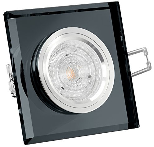 SSC-LUXon LED-Einbaustrahler eckig aus schwarzem Glas mit LED Lampe 4,9W neutral-weiß dimmbar - Kein Trafo erforderlich