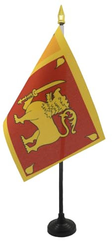 AZ FLAG - Mini Drapeau Sri Lanka De Table - 15x10 cm - Drapeau Sri Lankais De Bureau 100% Polyester Avec Hampe Pointe Dorée 25cm