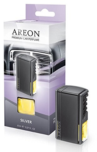 AREON Car Air Freshener Vent Silver Clip On Perfume Bottle Diffuser Liquid Glass Refillable Holder 8ml Pack of 1