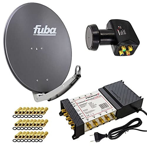PremiumX Satelliten-Komplettanlage Fuba DAA 780 A Satellitenschüssel Alu Anthrazit 5/8 Multischalter Quattro LNB 24x F-Stecker, 1 SAT 8 Teilnehmer