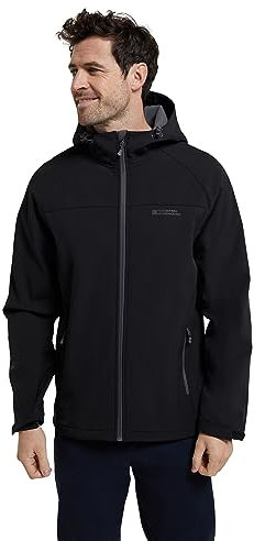 Mountain Warehouse Exodus Mens Softshell Jacket - Breathable & Water Resistant Rain Coat with Adjustable Fit & Side Pockets - For Spring Summer, Walking, Hiking & Travel Black L
