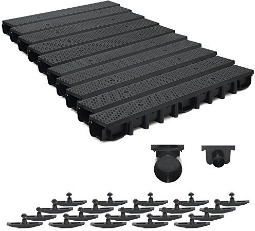 10m Entwässerungsrinne für modulares System A15 98mm, komplett Stegrost Kunststoff, Schwarz Decor