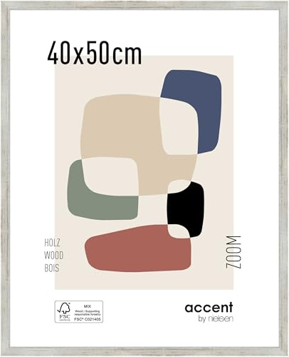 accent by nielsen Holz Bilderrahmen Zoom, 40 x 50 cm, Silber | Holz Posterrahmen im Hoch- & Querformat zum Aufhängen Silber gebürstet Echtglas