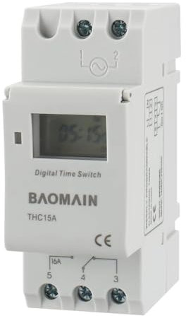 BAOMAIN - THC15A Temporizador Digital programable, 24 V DC 16 Amp. SPST, Temporizador Digital LCD programable semanalmente, Montaje en Carril DIN de 35 mm