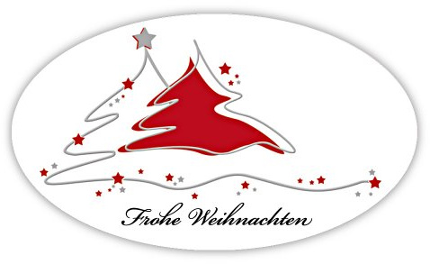 Weihnachtsaufkleber Weihnachtssticker Frohe Weihnachten - 2 Bäume oval 60 x 35 mm, 100 Stück auf Rolle, Haftpapier glänzend