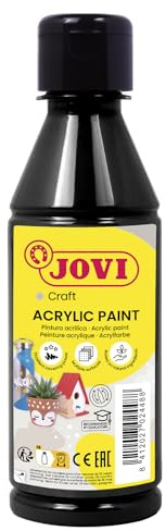Jovi - Pintura acrílica, bote de 250 ml, color negro, alto poder cubriente | Se aplica fácilmente sobre cualquier superficie, a partir de 3 años, secado rápido, Ideal para manualidades