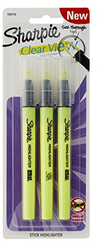 Sharpie Clear View Highlighter Stick, Yellow, 3/Pack (1950745)
