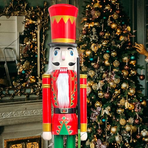 CDL 180 cm Altura tamaño Grande/tamaño Gigante Rojo Adorno de Madera Cascanueces de Soldado de Navidad sobre Soporte K05