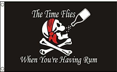 AZ FLAG - Drapeau Pirate avec Rhum - 90x60 cm - Drapeau Time Flies When You Have Rum 100% Polyester Avec Oeillets Métalliques Intégrés - Pavillon 50 g