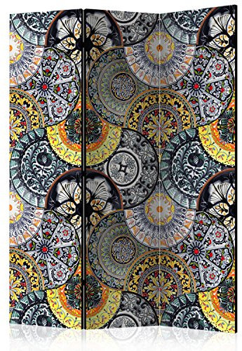 murando Raumteiler Mandala Ornament Oriental Foto Paravent 135x172 cm beidseitig auf Vlies-Leinwand Bedruckt Trennwand Spanische Wand Sichtschutz Raumtrenner grau gelb orange o-C-0001-z-b
