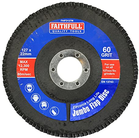 Faithfull FAIFD12580Z Zirconia Abrasive Jumbo Flap Disc 127mm x 22mm MEDIUM