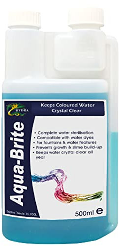 HYDRA Aqua-Brite 500ml Treats UpTo 15000 litres Keeps Dyed Water Clean in Fountains and Water Features