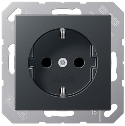 Jung Schuko Steckdose 16 A 250 V Bruchsicher ohne Befestigungskrallen Serie A anthrazit Matt, 1 Stück, A 1520 NBF ANM