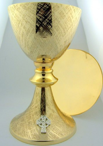 Big 8 1/4 Inch Church Chapel Gold Gilded Priest Celtic Chalice and Paten Pastor Gift by Christian Brands