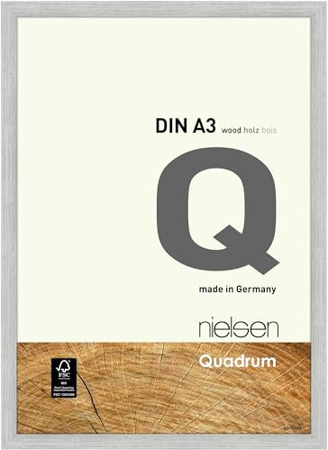 nielsen Bilderrahmen, 29,7 x 42 cm (A3), Holz, Silber, Posterrahmen zum Aufhängen im Hoch- & Querformat, Echtglas, Quadrum