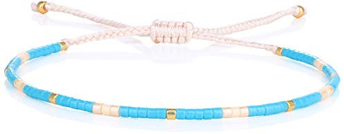 KELITCH Boho-Farbe Kristall Muschel Perlen Freundschaftsarmbänder Handgemachte Strand Armband Armreifen Schmuck Für Frauen (Blau Gold)