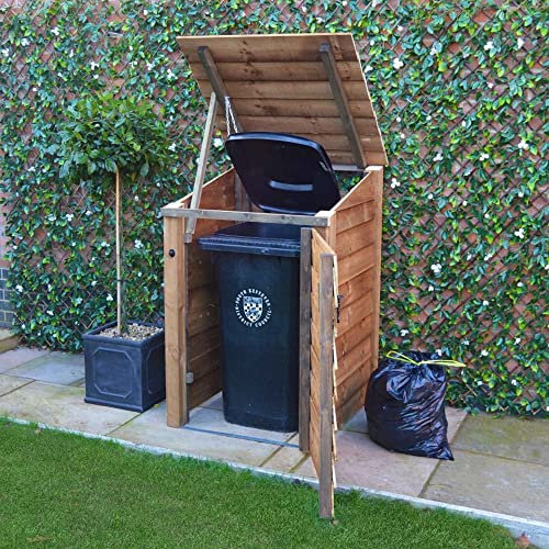 Rutland County Garden Furniture Morcott Single Bay Bin Stores Outdoor Wheelie Bin Hideaways - Recycling/Wheelie Bin Store - Wheelie Bin Storage Single - Rustic Brown