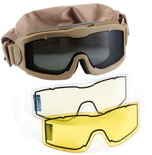 Lancer Tactical Airsoft Schutzbrille Basic mit Multi Lens Kit – Rauch, Klar und Gelb Objektiv, hautfarben