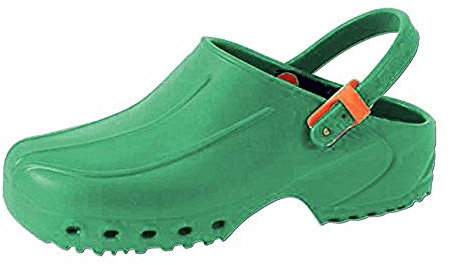 GIMA 26187 Zoccoli Professionali Leggeri con Laccetto, Unisex, Anatomici, Antiscivolo, Antishock, Antistatici, Tomaia Non Forata, Suola Forata, Colore Verde, Misura EU 46, 1 Paio