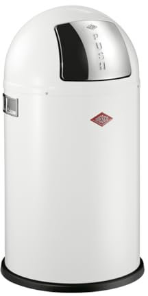 WESCO Poubelle Pushboy junior de couleur blanche, tôle d'acier revêtue par pulvérisation, volume de 22 litres, grand rabat en acier inoxydable, récipient intérieur amovible