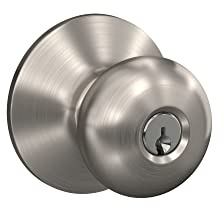 Schlage F51A PLY 619 Plymouth Door Knob, Keyed Entry Lock, Satin Nickel