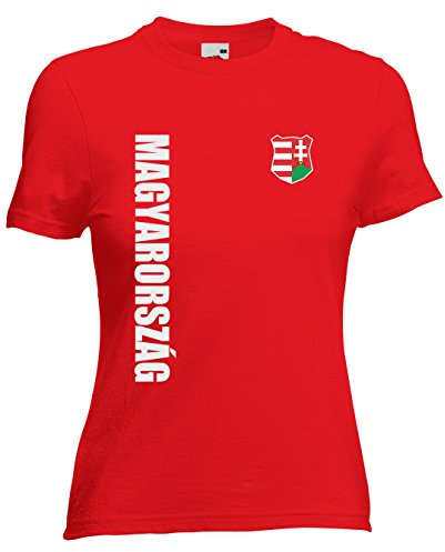 Ungarn Magyarorszag EM-2020 Damen T-Shirt Wunschname Nummer Rot L