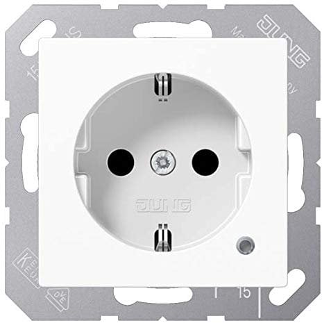 Jung A 1520 BFKO WW Schuko Steckdose 16 A 250 V bruchsicher mit Berührungsschutz und Funktionsanzeige Serie A alpinweiß, 250 V