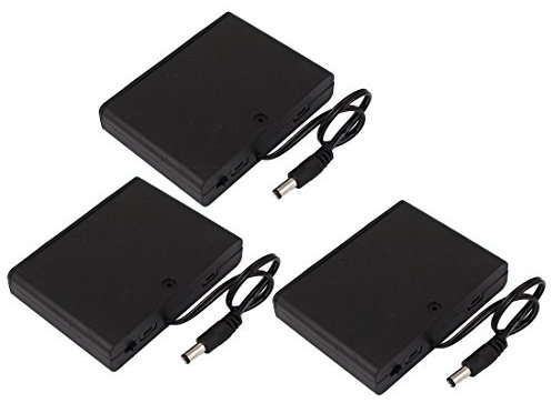 sourcingmap 9V Output 6 x AA Battery Holder 2.1mm DC Connector Enclosed Box Switch Wire Lead 3pcs