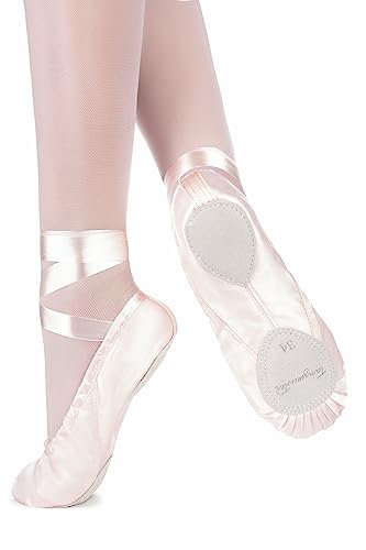 tanzmuster Ballettschuhe Mädchen - Sandy - Satin - Geteilte Ledersohle - Ballettschläppchen für Kinder - Tanzschuhe fürs Ballett - rosa, 28