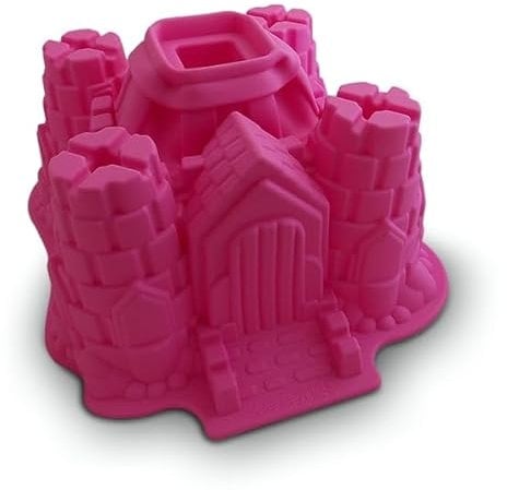 Eurowebbiz Moule à Gâteau Silicone Château Fort Rose, Gris, Anniversaire, Résistant à la Rouille, Oven & Dishwasher Safe, 220 x 205 x 105 mm