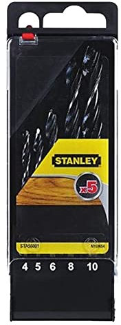 STANLEY STA56001-QZ 5 Piece Bradpoint Wood Drill Bit Set, Includes 4mm, 5mm, 6mm, 8mm, 10mm