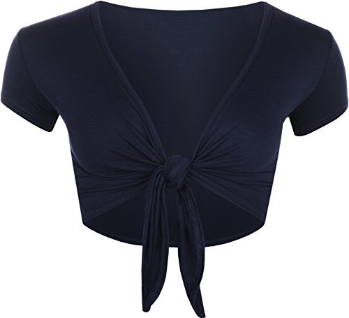 WearAll New Ladies Tie Up Shrug Crop Top Womens Short Sleeve Stretch Open Top Navy Blue 8/10