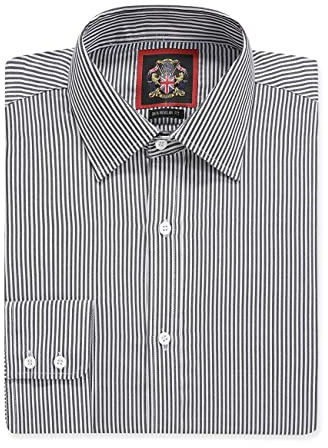 Windsor Fine Stripe Formal Mens Dress Shirts, Regular Fit, Stripe Pattern, Traditional Tailoring, Easy Care Fabric by Janeo British Apparel. (Grey, 18.0 in, Single Cuff)