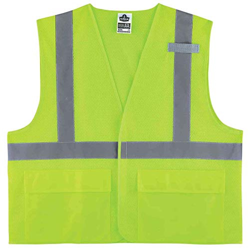 Ergodyne unisex adult Vest, R, 2, Pockets, & High Visibility Reflective Safety Vest Type R Class 2 Two Exterior Pockets Hook Loop Closure, Hook Loop Lime, Small-Medium US