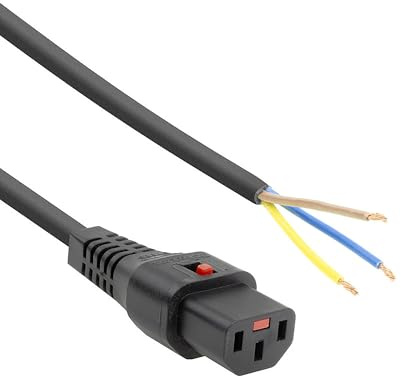ACT C13 IEC Lock NetzKabel 4M, C13 mit offenes Ende, 10A 250V - AK5082 | Vorkonfektioniert, 4PPoE 100W Unterstützung, 23AWG, B2ca-Klassifizierung, RJ45-Stecker, für Hochrisiko-Umgebungen
