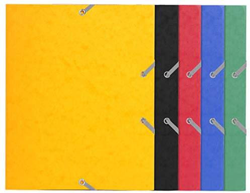 Exacompta 55200E 25er Pack Einschlagmappe DIN A5. Made in Germany. Aus extra starkem Colorspan-Karton mit 3 Innenklappen und 2 Gummizügen Juris-Mappe Sammelmappe für Büro und Schule farbig sortiert