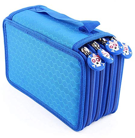 Yosoo Portapenne TRE Scompartiment 72 Stück, Bleistift-Etui, mit großer Kapazität, Oxford, mehrschichtig, Bleistift-Organizer (blau)