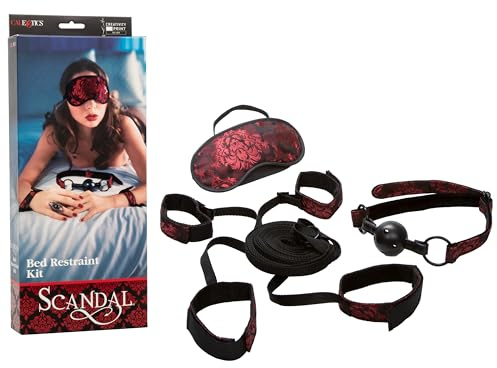 CalExotics Scandal Bed Restraint Kit – Luxury Bondage Wrist & Ankle Restraints with Breathable Ball Gag & Eye Mask – BDSM Toys for Couples – Black
