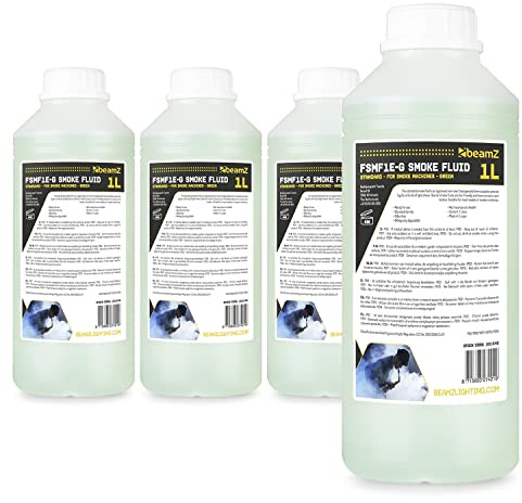 beamz Eco Smoke Machine Fluid Set - 4x 1L Non-Toxic Water-Based Fog Juice for DJ Disco Effects and Halloween Parties, Standard White Smoke Production