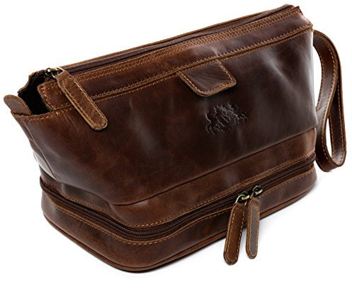 SID & VAIN große Kulturtasche Herren echt Leder - Waschtasche Nottingham - Kulturbeutel Herrentasche - Leder-Waschtasche Herren braun handgefertigt